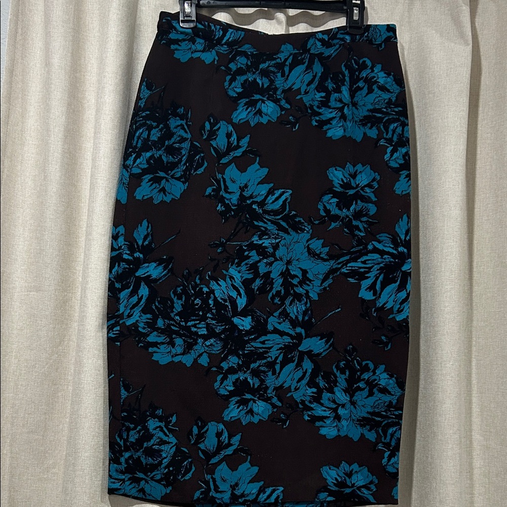 Who What Wear Black and Teal Floral Pencil Skirt